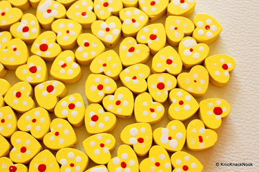 Yellow Wood Heart Beads x 10